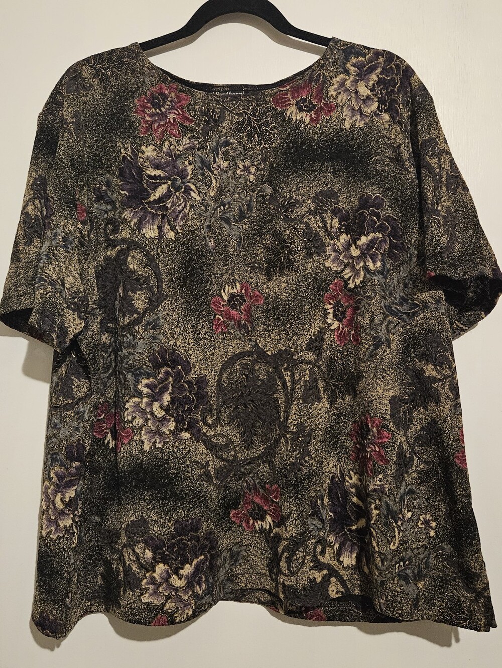 Southern Lady Floral Top Women's 2X Pink Purple Gold Blouse Short Sleeve